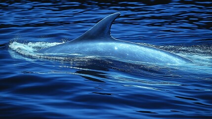 Obraz premium Whale Fin Emerging From Deep Blue Ocean Waters