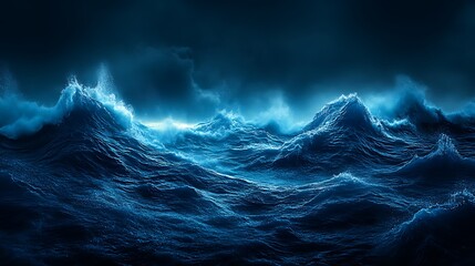 Dark Ocean Waves Crashing Under Night Sky