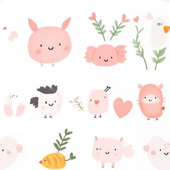 Fototapeta premium Cute Cartoon Animals with Vibrant Colors and Playful Designs