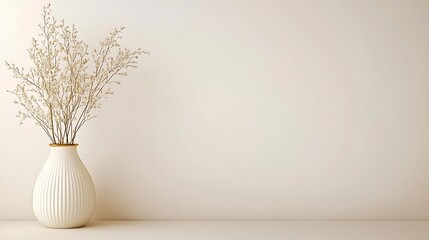 Obraz premium Dried Flowers in a White Ribbed Vase