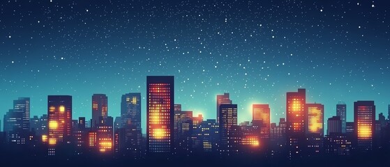 Stunning city skyline at night under starry sky