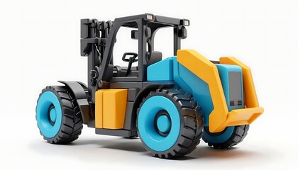 Blue and Yellow Forklift Toy 3d Render