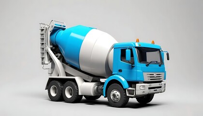 Blue Cement Mixer Truck 3d Render Construction Vehicle