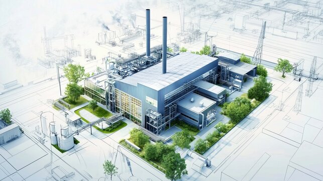 Innovative Sustainable Factory Design Blueprint with Green Technology Focus