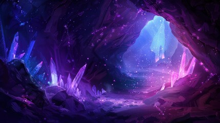 Mystical Cave with Vibrant Crystals and Ethereal Light Effects