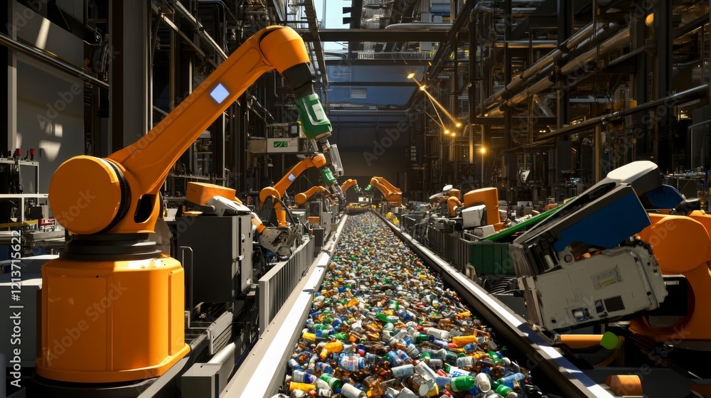 Leinwandbilder Robotic arms work efficiently to sort through various recyclable materials in a state-of-the-art sorting facility.
