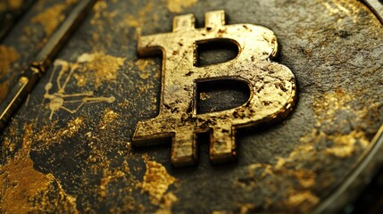 Bitcoin on metal plate with scissors