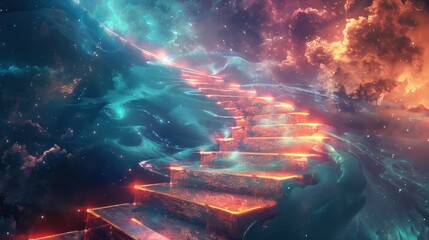 Mystical Staircase in Abstract Cosmic Background Illustration