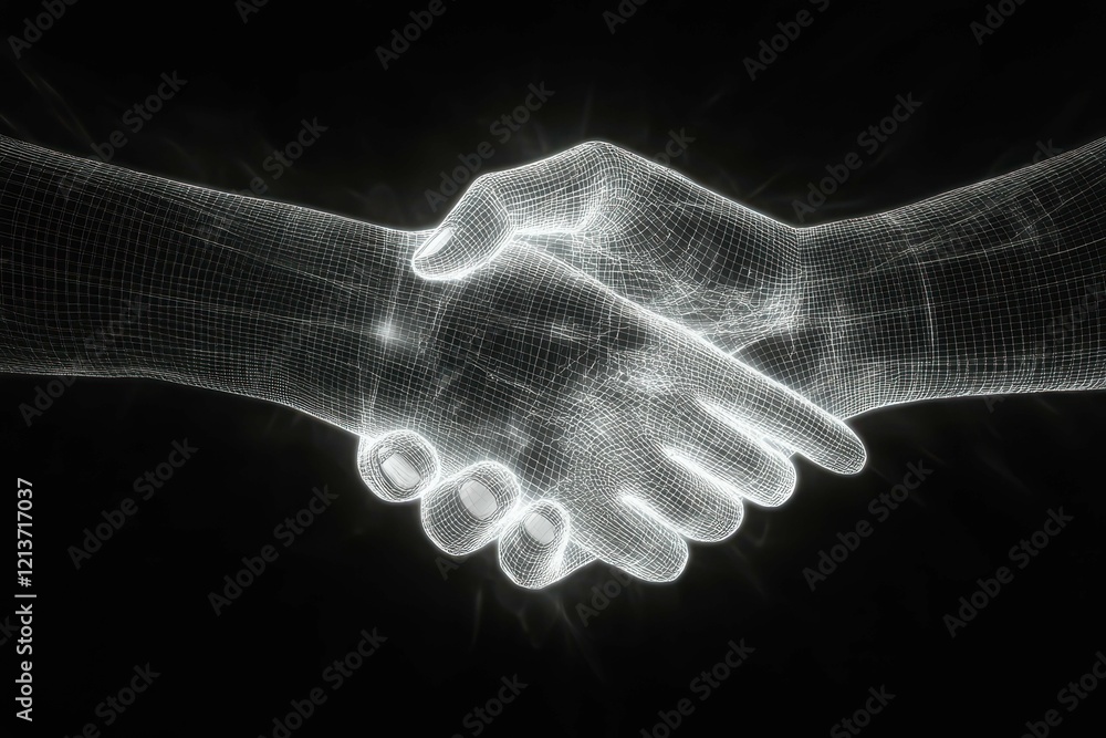 Poster digital handshake symbolizing connection and collaboration in the modern world of technology