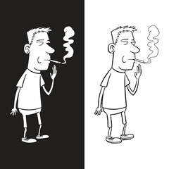 Cartoon Man Smoking a Cigarette