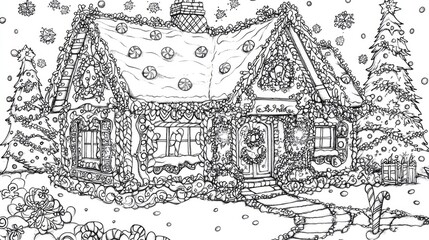 Obraz premium Gingerbread House Winter Wonderland Coloring Page