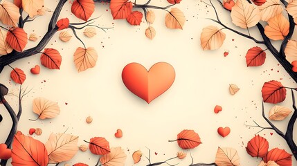 Tree Leaves Forming Heart Shape in Warm Autumn Tone for Valentine s Day