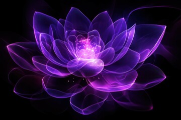 Vibrant purple lotus flower glowing in a dark background showcasing mesmerizing light patterns