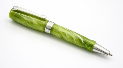 Fototapeta premium Green pen, studio shot, white background, writing instrument