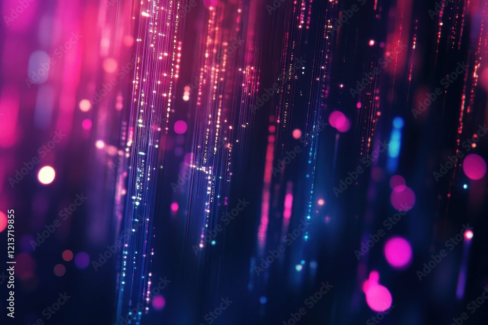 Poster colorful abstract background with bright lines and glowing dots in a dark setting showcasing a digit
