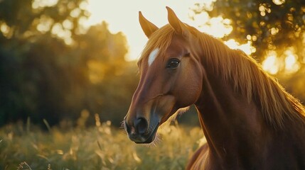 Obraz premium Brown Horse in Tall Grass