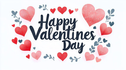 Whimsical &ldquo;Happy Valentine&rsquo;s Day&rdquo; typography poster featuring elegant handwritten calligraphy and romantic vector illustration