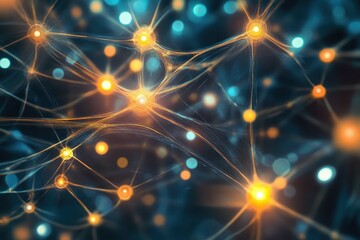 Fototapeta premium Vibrant neural network connections illuminated in a digital representation of cognitive processes