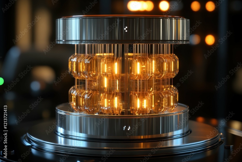 Poster advanced technology display showcasing illuminated glass tubes in a modern laboratory setting
