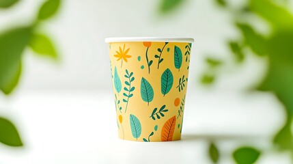 Eco-friendly paper cup on a bright white background showcasing its sustainable design for marketing