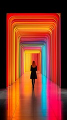 Zero Discrimination Day, Vibrant Silhouette of a Person Standing at the Intersection of Colorful Neon Lights in a Modern Urban Setting