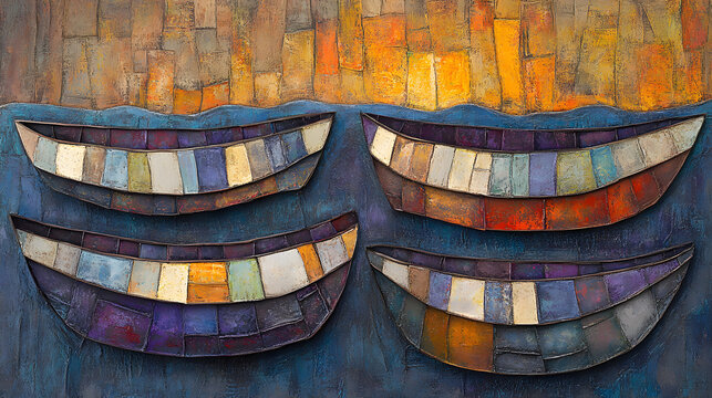5. A dynamic composition featuring long-tail boats abstractly deconstructed into angular lines and vivid splashes of tropical colors, set against a glowing sunset-inspired background 