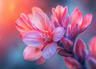 Fototapeta premium Abstract Blurred Floral Art Featuring Red and Violet Hues with a Close-Up of Peony Petals, Grainy Texture, and Digital Art Design for Creative Projects