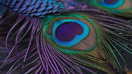 Fototapeta premium Close-up of a peacock feather showcasing vibrant colors.
