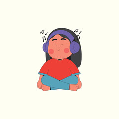 Girl enjoying music with headphone cartoon illustration