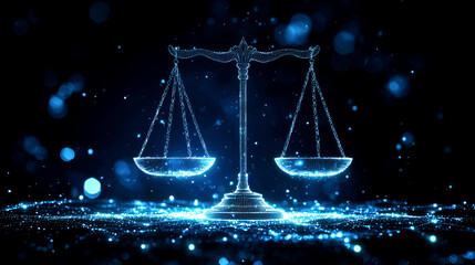 Digital Scales of Justice: A Glowing Symbol of Balance, Law, and Equilibrium