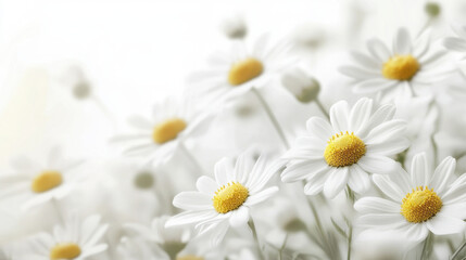 Fototapeta premium Fresh white daisies with yellow centers create serene and calming atmosphere, perfect for nature lovers and floral enthusiasts