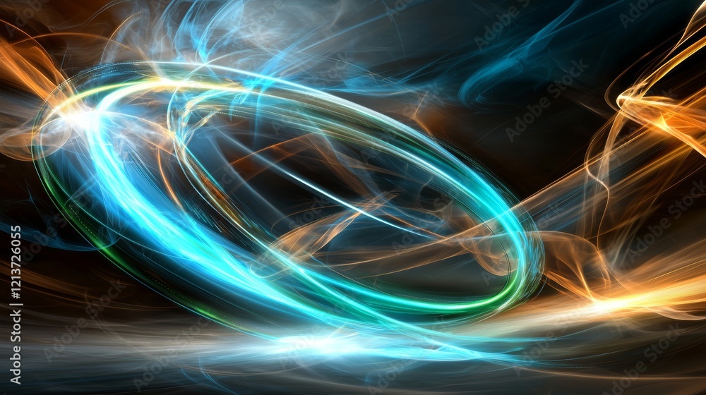 Poster dynamic light trails of abstract energy flow in dark space digital art ethereal environment vibrant 