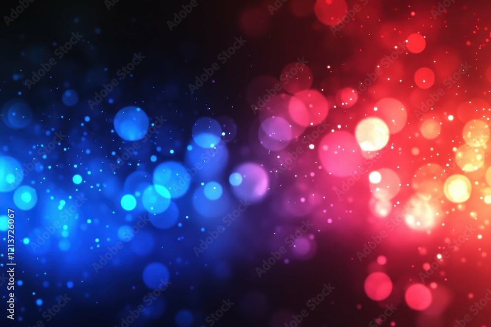 Poster vibrant bokeh lights create a captivating display in a blend of blue and red hues against a dark bac