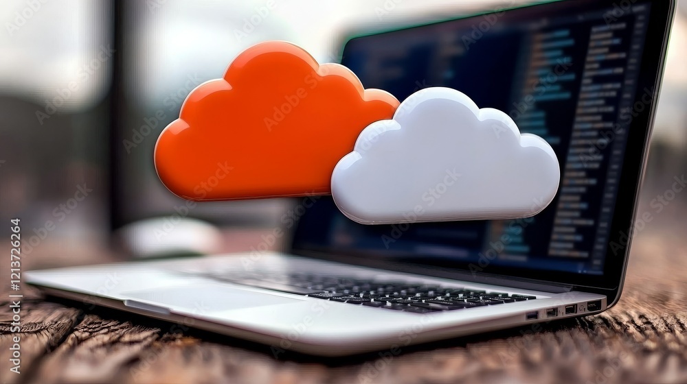 Poster syncing cloud data with laptops seamless storage solutions for digital workspaces