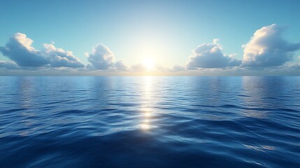 Fototapeta premium Serene Sunset Over Calm Ocean Waters With Clouds