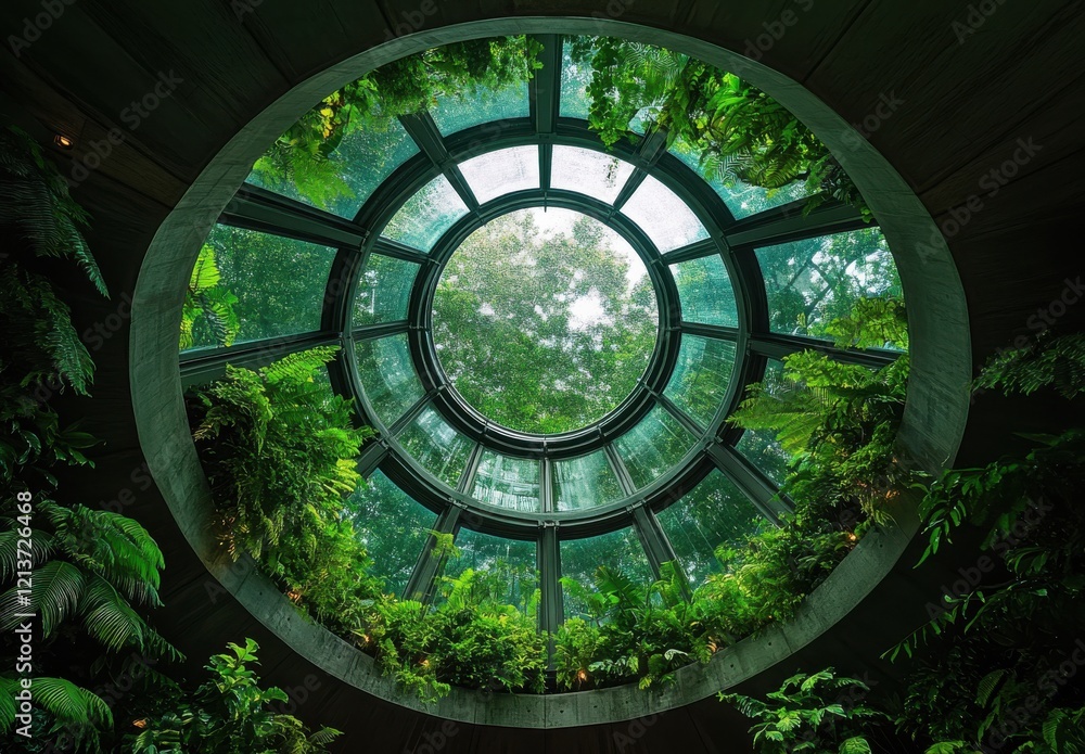 Poster bright and lush skylight surrounded by greenery in a modern architecture space emphasizing nature an