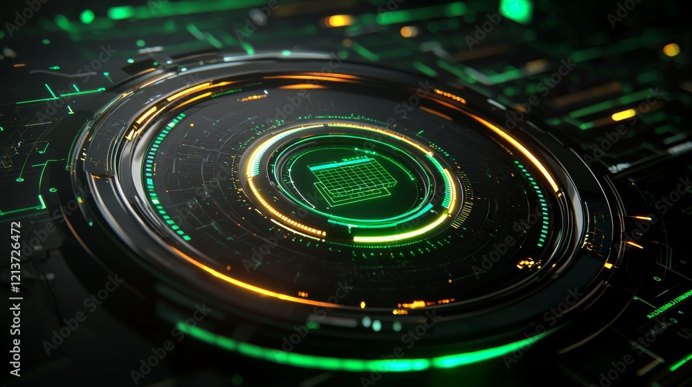 Poster futuristic tech hud interface calendar display digital workspace graphic design neon environment clo