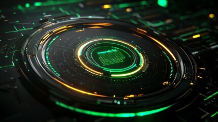 Futuristic tech hud interface calendar display digital workspace graphic design neon environment close-up view innovation