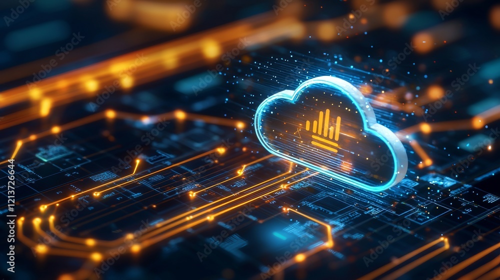 Poster cloud computing data storage solutions digital landscape technology visualization modern environment