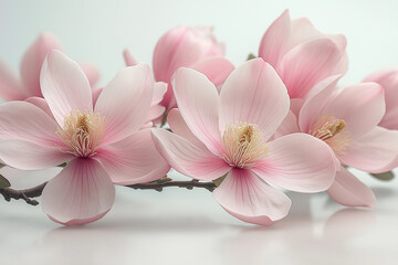 Fototapeta premium Elegant Pink Magnolia Flowers Isolated on White Background, Perfect PNG Clipart for Transparent or Minimalist Designs