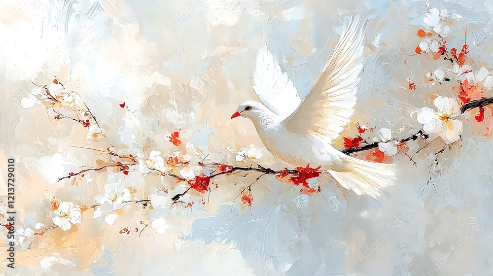 Poster zero discrimination day, dreamy double exposure of a dove merging with symbolic elements in a soft f