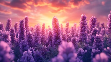 Fototapeta premium Sunset Lavender Field, Idyllic Summer Landscape