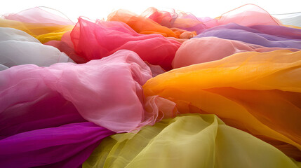 10. A vibrant representation of Thai silk, with overlapping waves of colorful fabric blending into each other in a surreal, liquid-like effect 