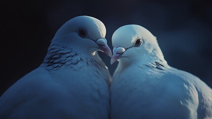 Tender Embrace: A Close-Up of Two Doves Sharing an Intimate Moment