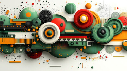 Obraz premium Abstract geometric composition with vibrant circles, spheres, an