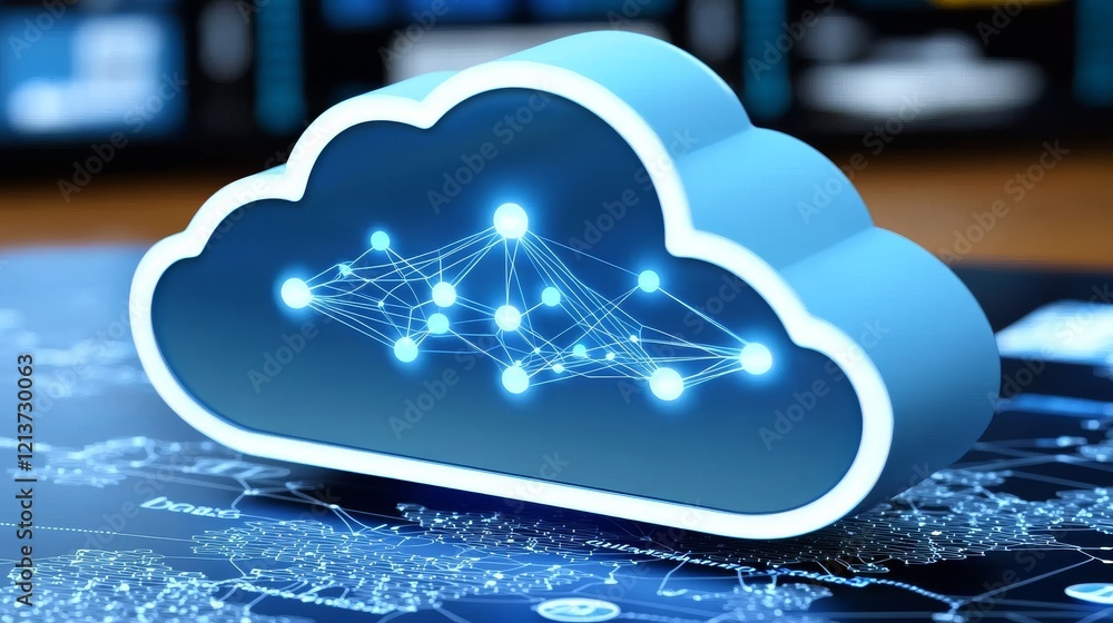 Poster cloud computing infrastructure digital data storage technology hub modern office aerial view network