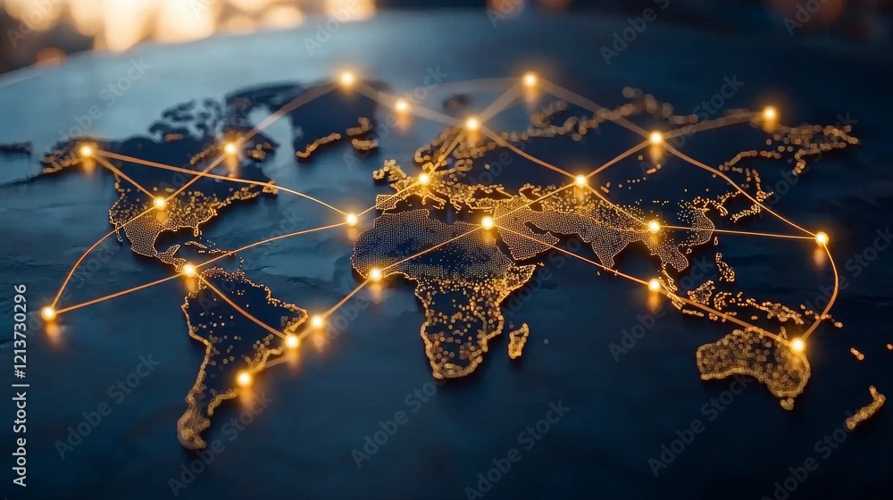 Poster global network connection visualization world map digital art urban environment aerial view connecti
