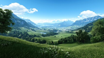Obraz premium Serene Mountain Valley Landscape