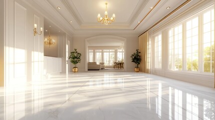 Sunlit Grandeur: Luxurious Interior Design of a Spacious Hallway