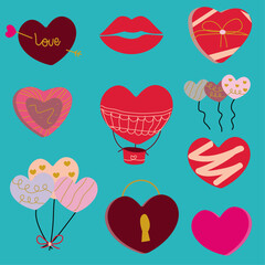 Set of Valentines icons in flat style